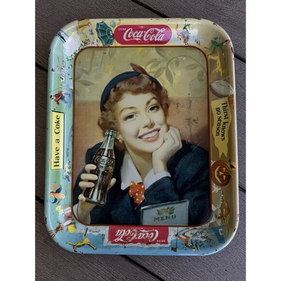 Vintage Coca Cola serving trays Lot Of 3 Metal Menu Girl Touring Car Hilda Clark - Picture 2 of 7